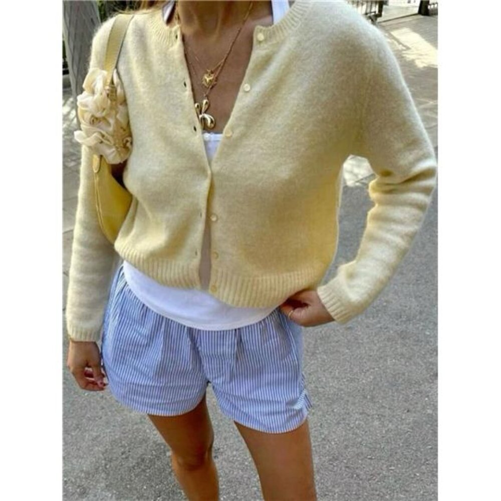 Women's Solid Color Minimalist Long Sleeve Cardigan
